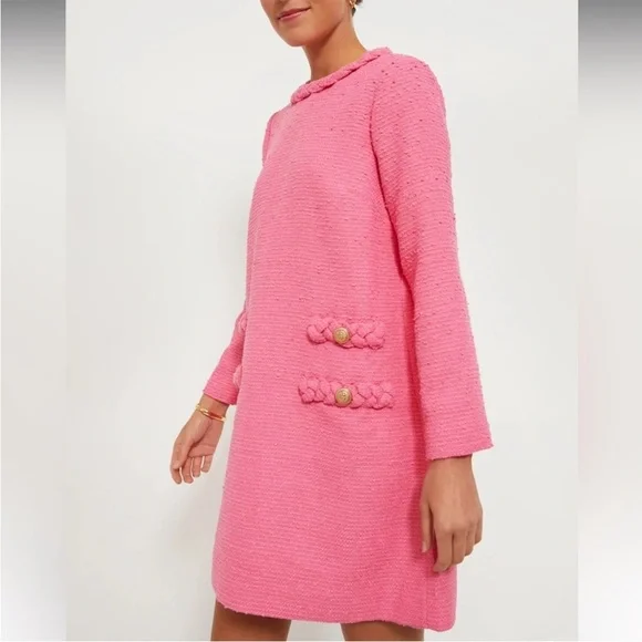 Tuckernuck NWT Hot Pink Tweed Long Sleeve Jackie Dress - Picture 2 of 11